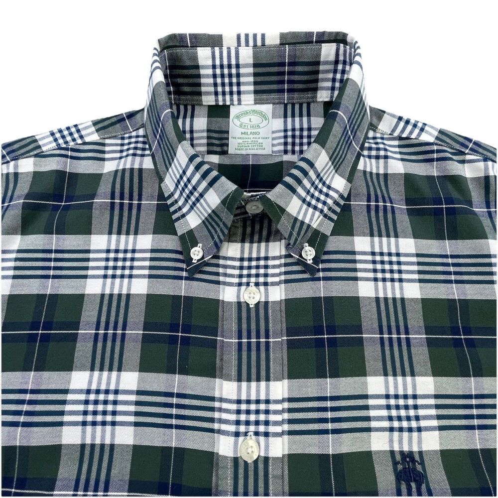 Brooks Brothers Milano Shirt Large Plaid Button Down Supima Cotton Long Sleeve